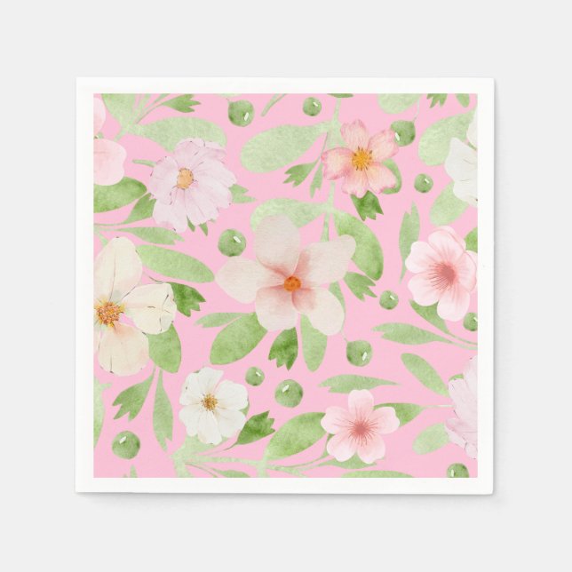 Pastellrosa Blütenmuster Serviette (Vorderseite)