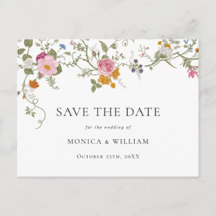 Pastellrosa Boho-Blumen-Wildblumen-Hochzeitseinlad Postkarte