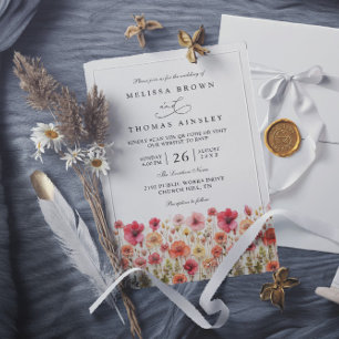 Pastellrosa Boho Wildblumen QR-Code Hochzeit Einladung