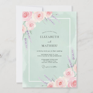 Pastellrosa Botanische Blumige Hochzeit Einladung