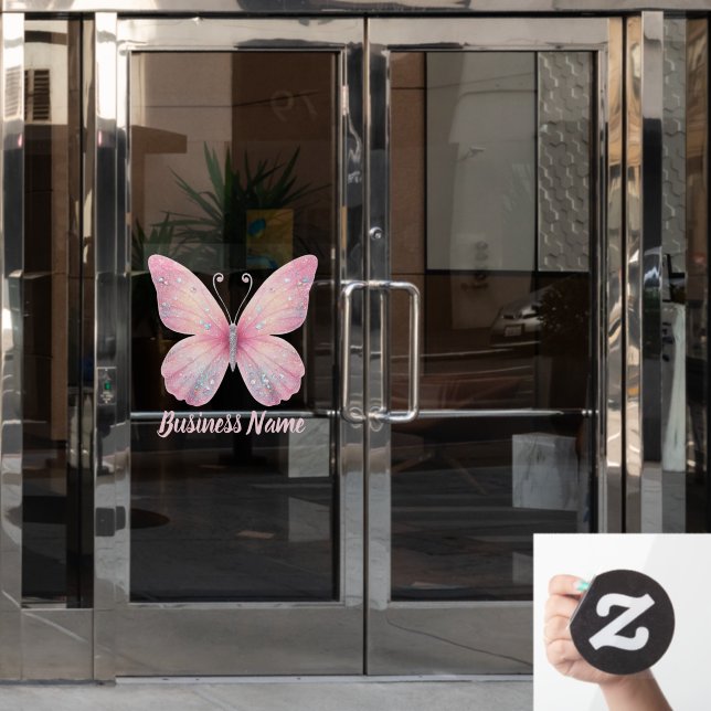Pastellrosa Butterfly-Logo Fensteraufkleber (Büro Tür)