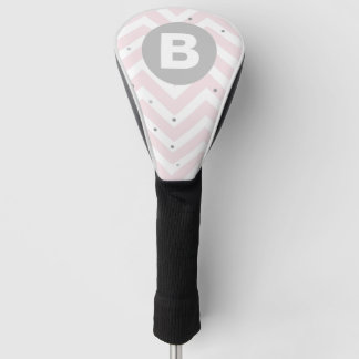Pastellrosa Chevron und Punkte Graues Monogramm Golf Headcover
