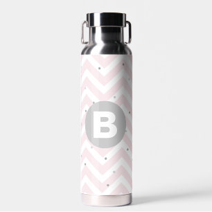 Pastellrosa Chevron und Punkte Graues Monogramm Trinkflasche