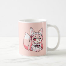 Pastellrosa Chibi-Fuchsmädchen-Kaffeetasse