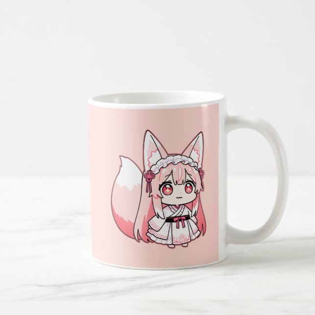 Pastellrosa Chibi-Fuchsmädchen-Kaffeetasse Kaffeetasse (Rechts)