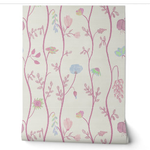 Pastellrosa Cottagecore-Blumen-Wildblumen-Ranke Tapete