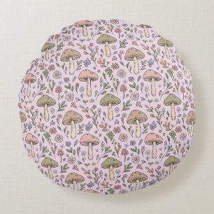 Pastellrosa Cottagecore Pilze Nahtloses Muster Rundes Kissen