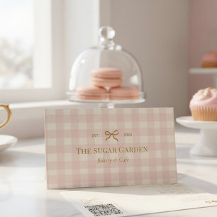Pastellrosa Cream Gingham QR Code Bäckerei Visitenkarte