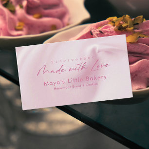 Pastellrosa Creme-Schrift Bäckerei Visitenkarte