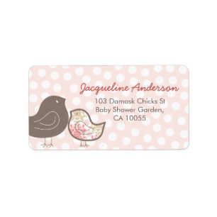 Pastellrosa Damast-Küken Mädchen Baby-Party-Adress Adressaufkleber