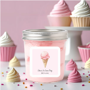 Pastellrosa-Eiscreme-Aufkleber   Kinder-Sommerpart Quadratischer Aufkleber