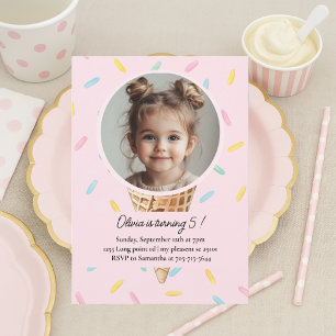 Pastellrosa Eiscreme-Foto-Geburtstag Einladung