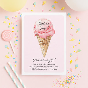 Pastellrosa Eiscreme-Kegel-Geburtstagsfeier Einladung