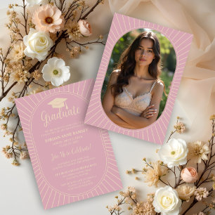 Pastellrosa Elegant Vintages Oval-Form-Graduat Einladung