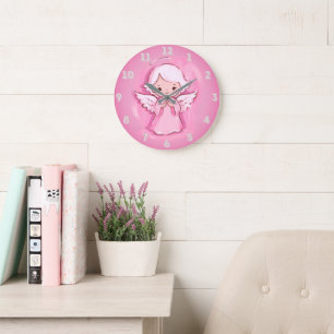 Pastellrosa Engel, heißes Rosa und Grau Große Wanduhr