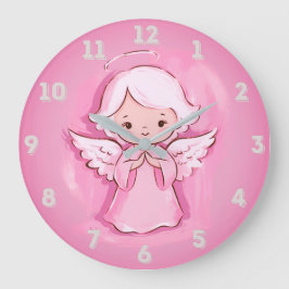 Pastellrosa Engel, heißes Rosa und Grau Große Wanduhr