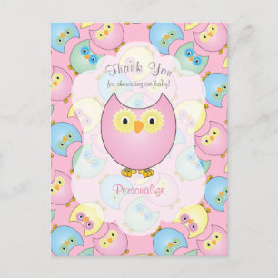Pastellrosa Eulen-Babygirl-Party-Thema Postkarte