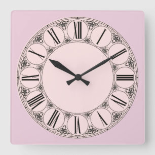 Pastellrosa Fancy römische Ziffern Gesicht Quadratische Wanduhr