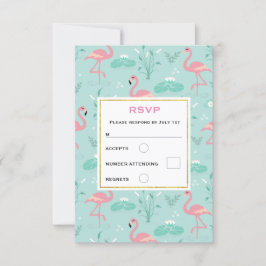 Pastellrosa Flamingos Grünes Muster Hochzeit RSVP Karte