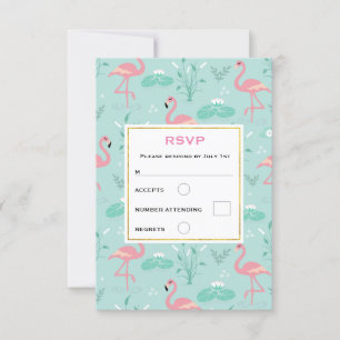 Pastellrosa Flamingos Grünes Muster Hochzeit RSVP Karte
