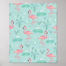 Pastellrosa Flamingos Grünes Muster Poster