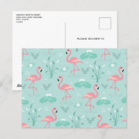 Pastellrosa Flamingos Grünes Muster