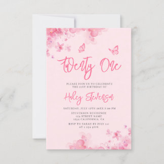 Pastellrosa florale Aquarellfarbe 21. Geburtstag Einladung