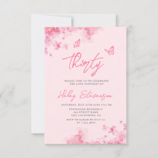 Pastellrosa florale Aquarellfarbe 30. Geburtstag Einladung