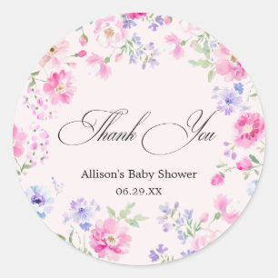 Pastellrosa Florale Babyparty Danke Runder Aufkleber