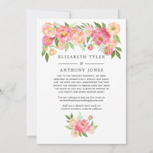 Pastellrosa florale Hochzeit mit reduzierter Gäste Ankündigung