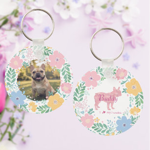Pastellrosa Französische Bulldogge Silhouette Flor Schlüsselanhänger