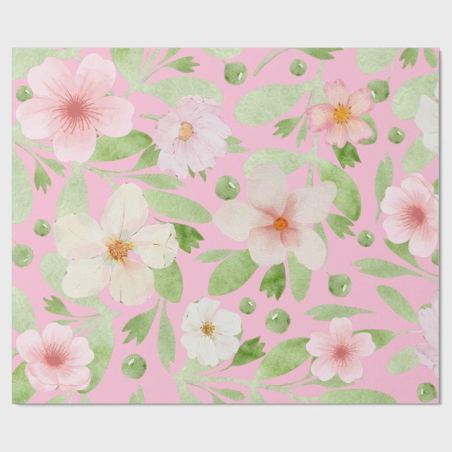 Pastellrosa Frühlingsblumenmuster Geschenkpapier (Flach)