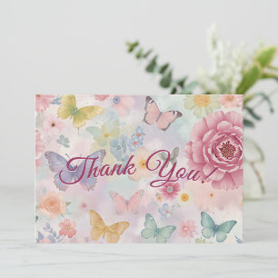 Pastellrosa Geburtstagsmädchen Schmetterling Flora Dankeskarte