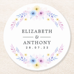 Pastellrosa, Gelb und Blau Runder Pappuntersetzer