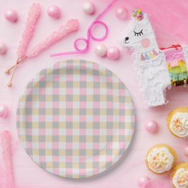 Pastellrosa Gelbgrau Kariert Pappteller