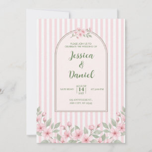 Pastellrosa gestreifte Wasserfarben-Blumen Einladung