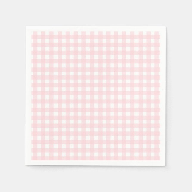 Pastellrosa Gingham Mädchen Erster Geburtstag Serviette (Vorderseite)