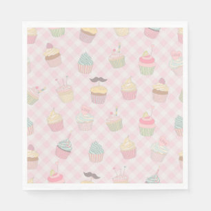 Pastellrosa Gingham Süße Cupcakes Muster Serviette