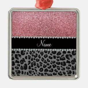 Pastellrosa Glitzer Schwarzer Leopard Ornament Aus Metall