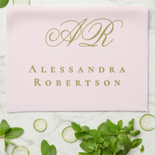 Pastellrosa Gold Monogramm Name Minimalistisch Sty Geschirrtuch