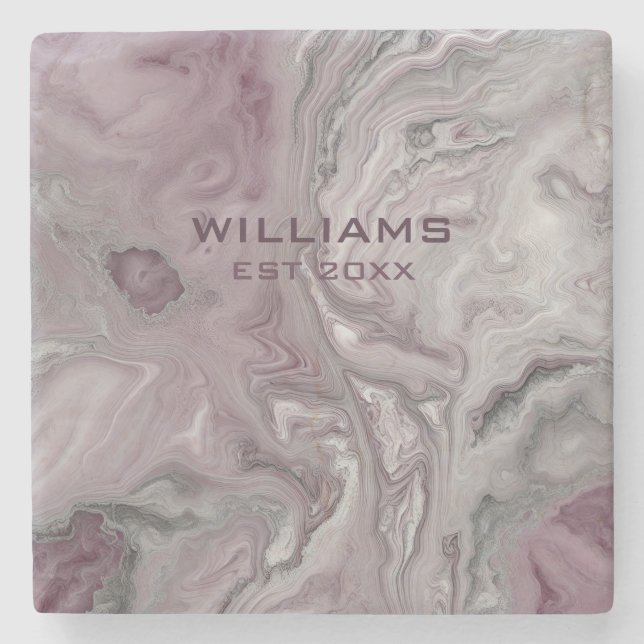 Pastellrosa graue Marmorstruktur Personalisiert Steinuntersetzer (Vorderseite)