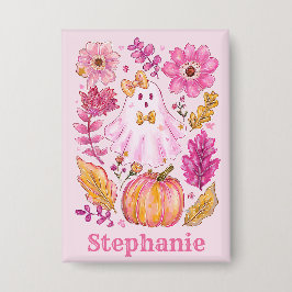 Pastellrosa Halloween-Geist mit individuellem Name Button