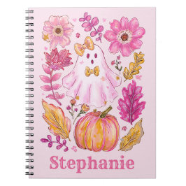 Pastellrosa Halloween-Geist mit individuellem Name Notizblock