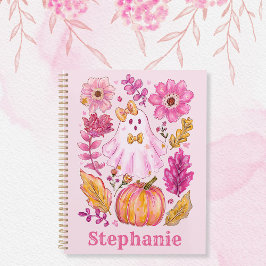 Pastellrosa Halloween-Geist mit individuellem Name Planer