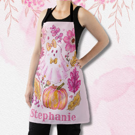 Pastellrosa Halloween-Geist mit individuellem Name Schürze