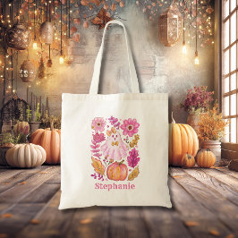 Pastellrosa Halloween-Geist mit individuellem Name Tragetasche