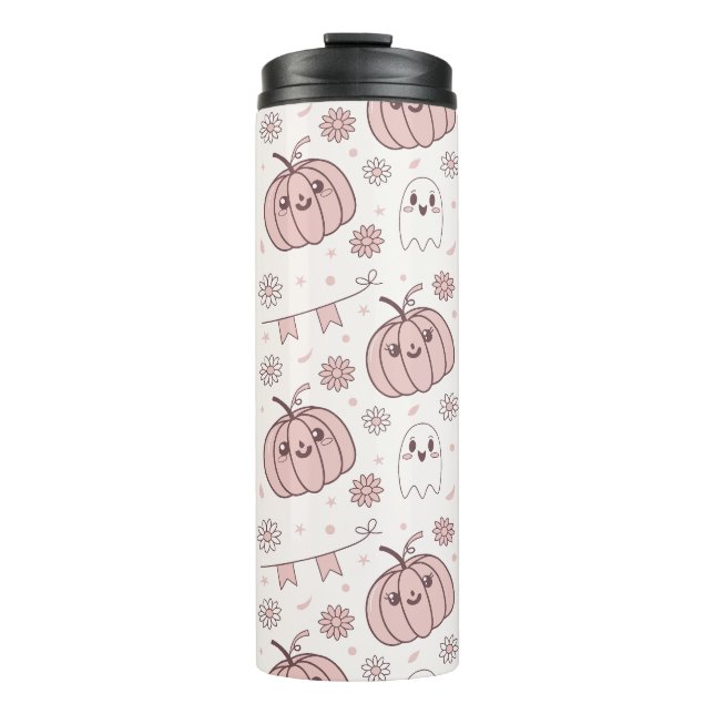 Pastellrosa Halloween Nahtloses Muster (2) Thermosbecher (Vorderseite)