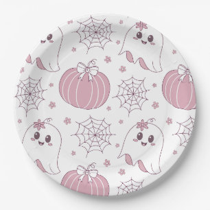 Pastellrosa Halloween Nahtloses Muster (3) Pappteller