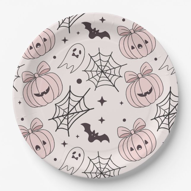 Pastellrosa Halloween Nahtloses Muster (5) Pappteller (Vorderseite)