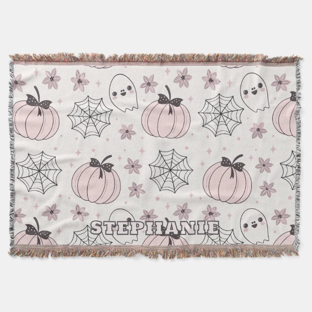 Pastellrosa Halloween Nahtloses Muster Decke (Vorderseite)